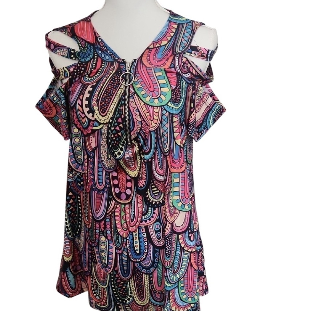 Multicolor Paisley Flutter Sleeve Off the Shoulder Top Size Small